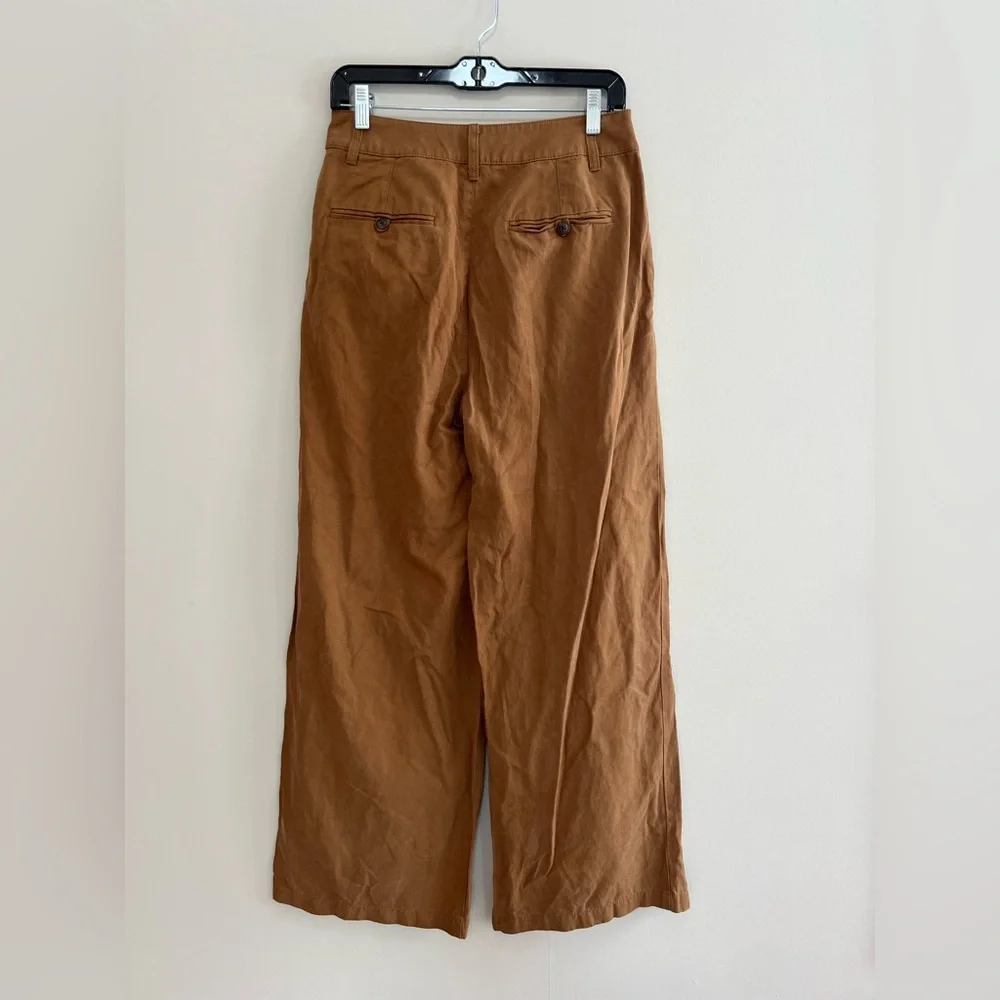 Madewell The Harlow Wide-Leg Linen Blend Pant in Acorn Brown, size 4 - Picture 4 of 13